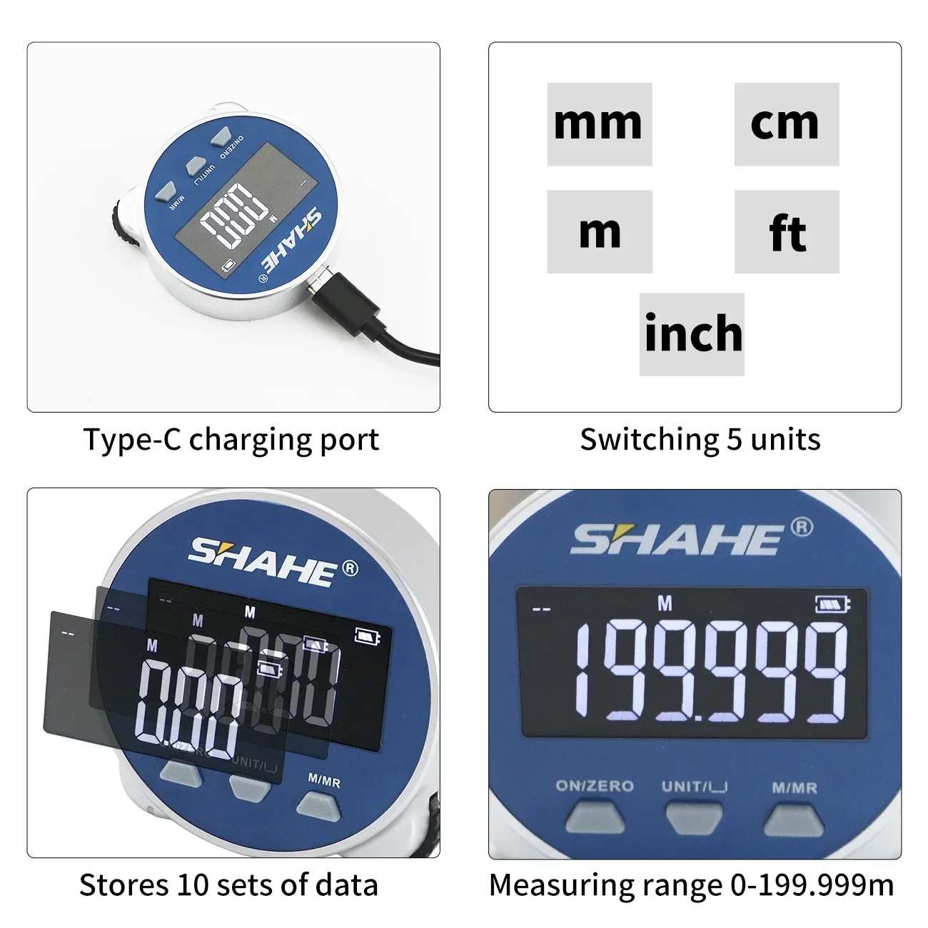Tape Measure Measuring Tape Measuring Ruler SHAHE Electronic Tape Measure LCD Display Digital Type-C Rechargeable