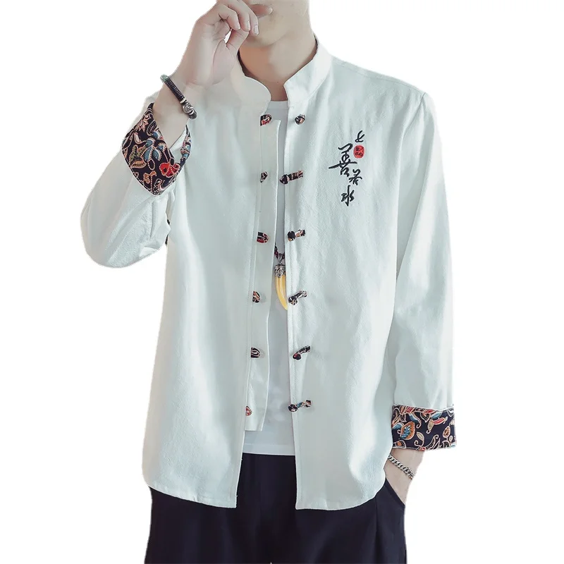 

2022 New High Quality Chinese style fashion casual spring and autumn urban youth embroidery long-sleeved buttoned shirt men