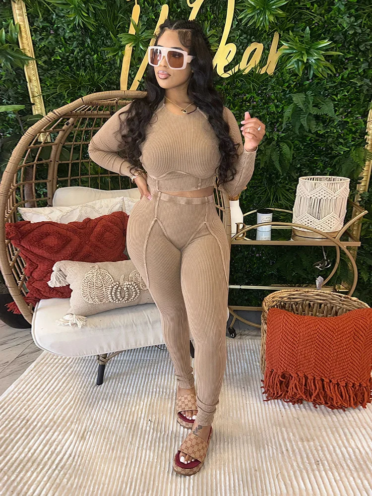 Wmstar Two Piece Set Women Casual Top and Pants Sets Fall Clothes Stretch New Outfits Matching Tracksuit Wholesale Dropshipping