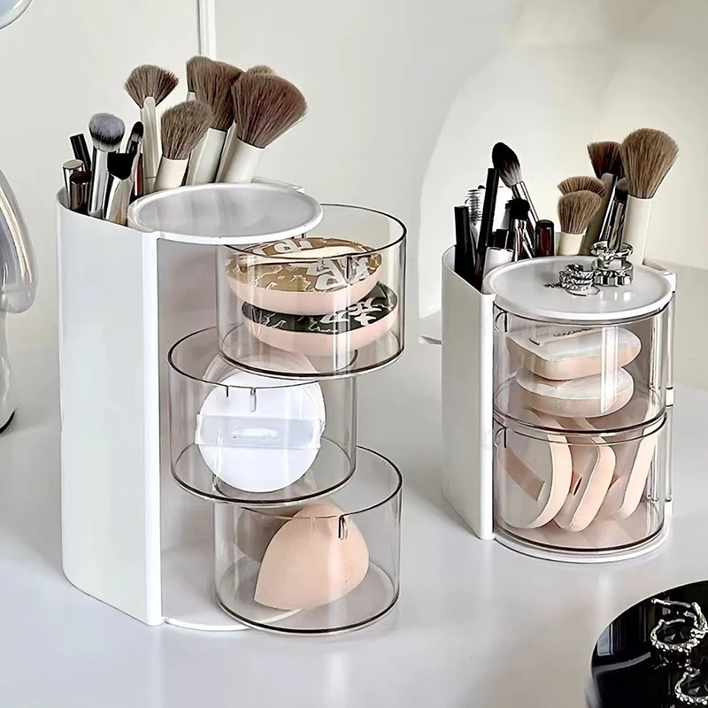 1Pcs Cosmetic Organizer Bathroom Makeup Cushion Organizer Beauty Egg Storage Display Case Rotating Compartment Organizer 3