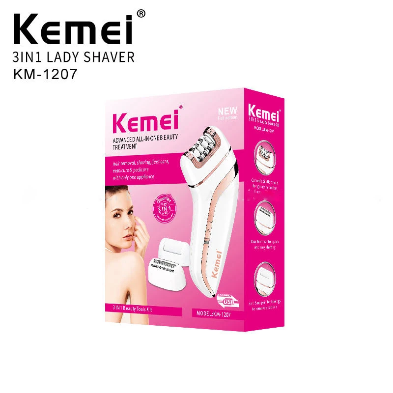 Originele Kemei 3-in-1 elektrische epilator voor gezicht, lichaam, bikinilijn, benen, armen en oksels, oplaadbaar._voghion.com
