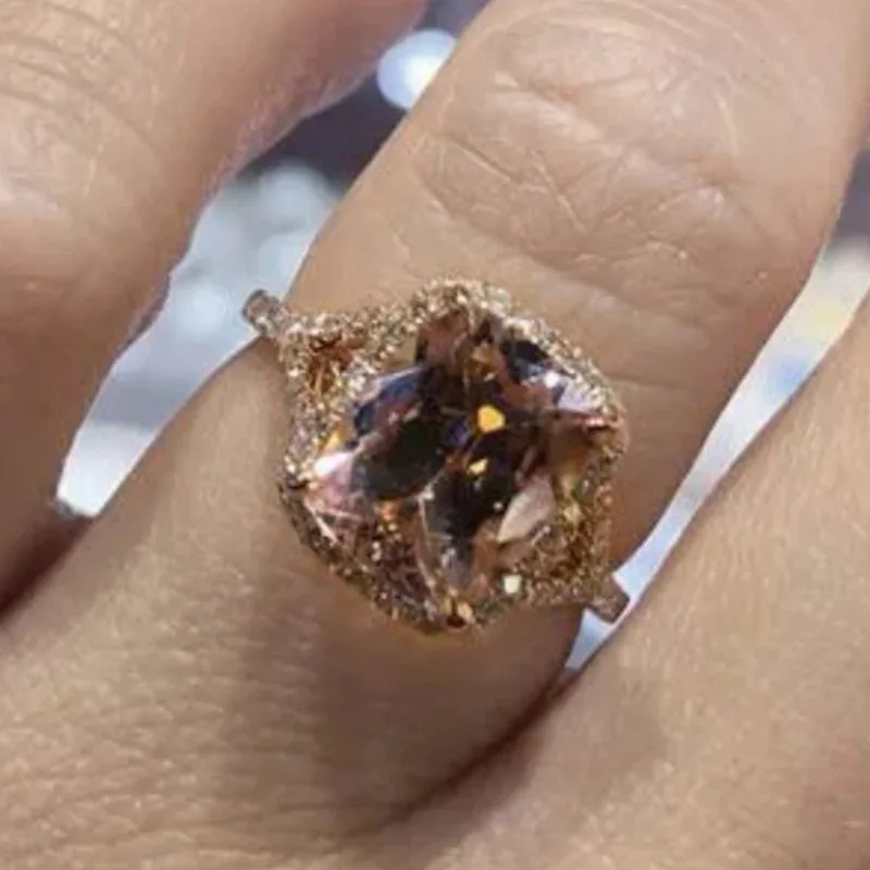 Engagement Rings Zircon Rings Wedding Rings Fashion Rings Gold Rings Fashion Ring Finger Rings Fashion Luxury Champagne Zircon Engagement/Wedding Rings for Women Creative Rose Gold Color Anniversary Jewelry Accessories