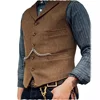 Wool Tweed Men's Suits Vest for Groomsmen Wedding Lapel Casual Slim Business Vests Sleeveless Waistcoat Male Gilet Homme Vests 1