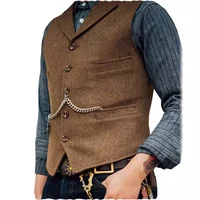 Wool Tweed Men's Suits Vest for Groomsmen Wedding Lapel Casual Slim Business Vests Sleeveless Waistcoat Male Gilet Homme Vests 1