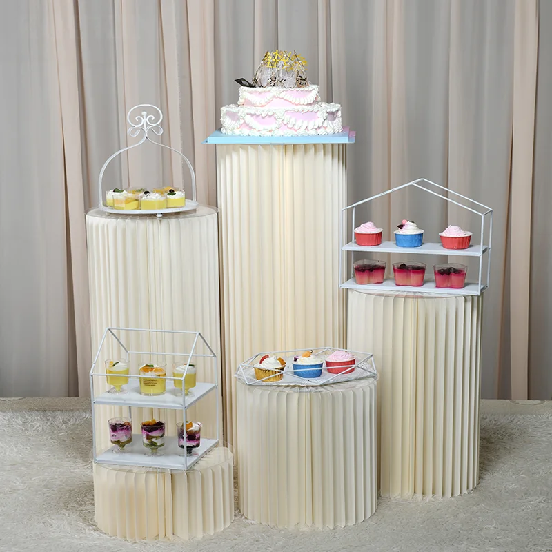 

White Wedding Party Decoration Origami Roman Cylindrical Dessert Table Racks Birthday Events Mall Road Guide Props