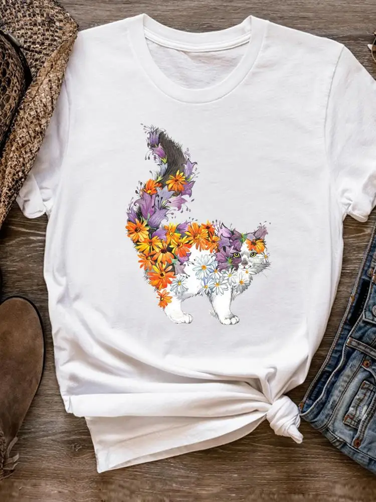 

Tee Basic Women Clothes Clothing Print T Shirt Short Sleeve Summer Top Fashion Flower Sweet Trend 90s Style Graphic T-shirt