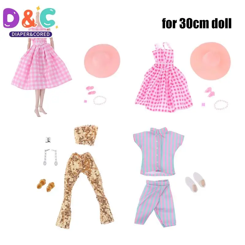 

30 см Розовая Одежда для кукол платье принцессы с золотыми блестками Топ Брюки полосатая мужская одежда модный костюм кукла повседневная одежда подарки для девочек