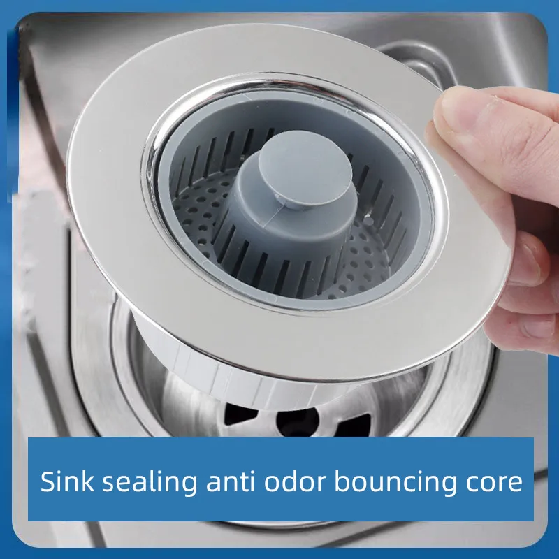 Houseeker 3 in 1 Pop Up Sink Filter ABS Kitchen Sink Strainer Drain Basket Stopping Blockage Bouncing Core Leak-proof Plug Cover