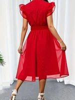 Plus Size Women's Retro Elegant Red Ruffle Sleeve V-Neck Midi Dress Shimmer Fit & Flare Evening Cocktail Dress (0XL-4XL) - Image 2