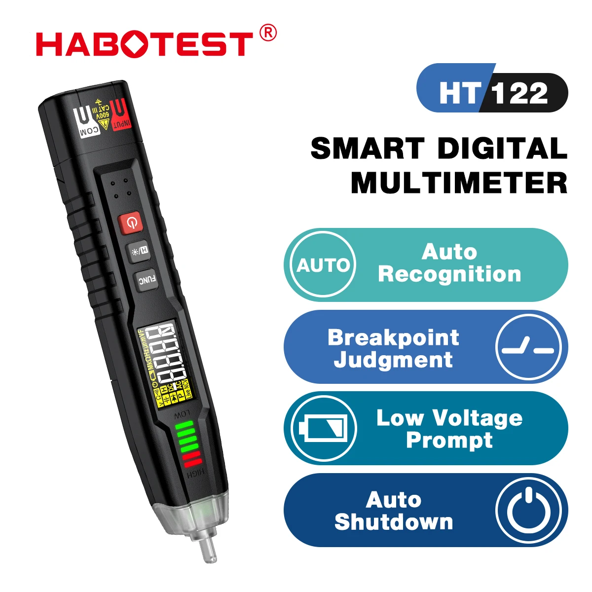 

HABOTEST HT122 Digital Pen Type Multimeter DC AC Voltage Tester Smart Multi-meter NCV Phase Sequence Auto Ranging Multimetre