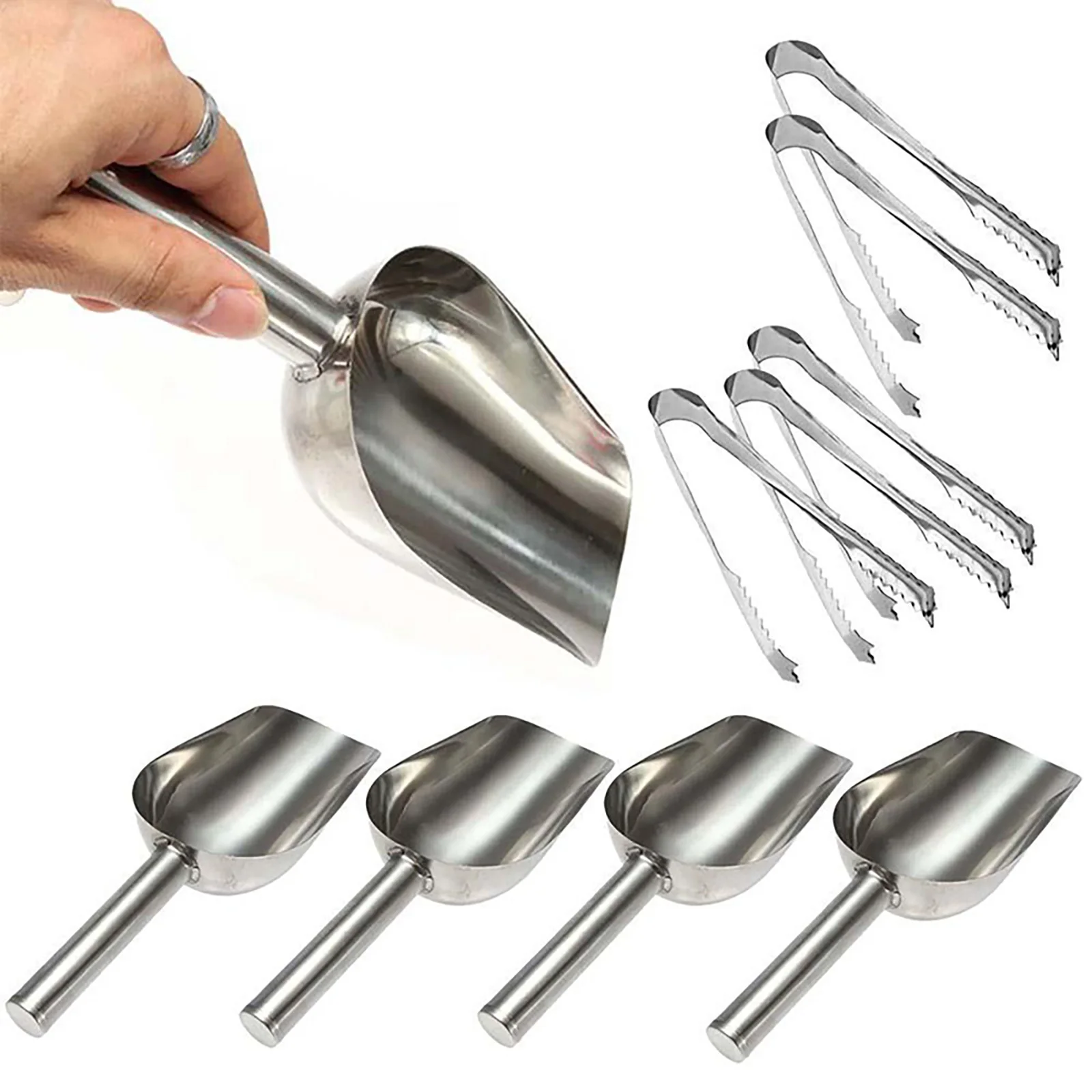 5 shovel + 5 clips Candy Buffet BBQ Candy Buffet Ice Stainless Scoops Tongs Set Wedding Bar Party Kitchen Cooking Tools