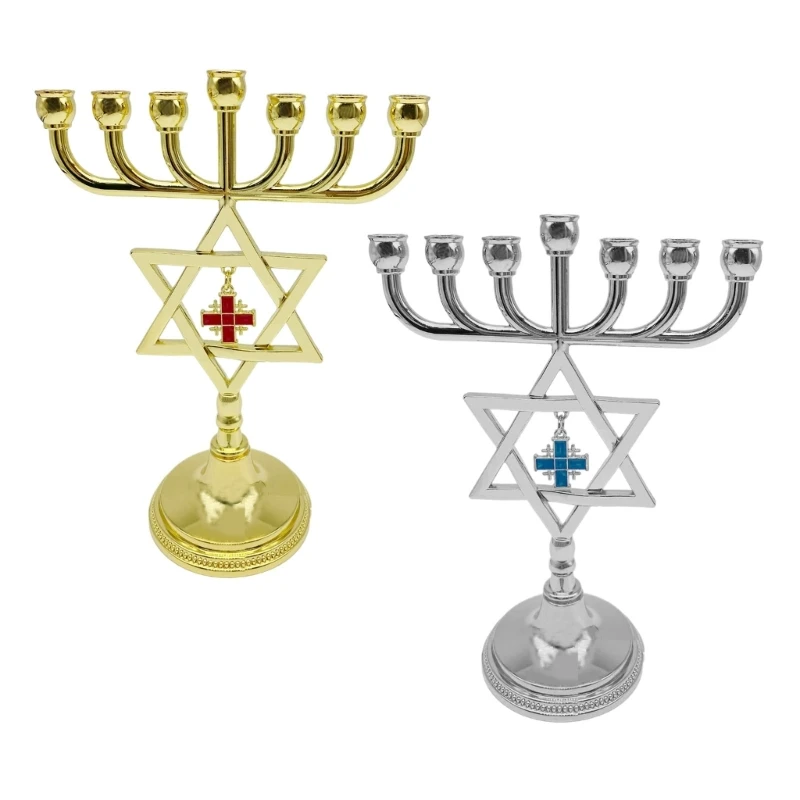 

7 Branch Jewish Menorah Holder Metal Pendant Star Candlestick Stand