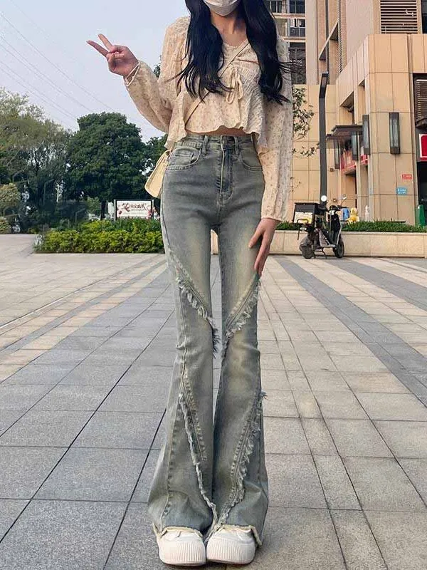 

2023 New Women's Retro Jeans Summer New Street Stylish Retro Young Girl High Waist Loose Regular Fit Flared Denim Pants T157