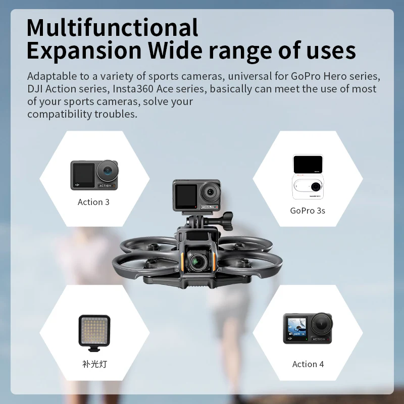 STARTRC Extension Bracket for DJI Avata 2 Gopro 10 11/Insta360 X4 X3/DJI Action 4 3/Fill Light
