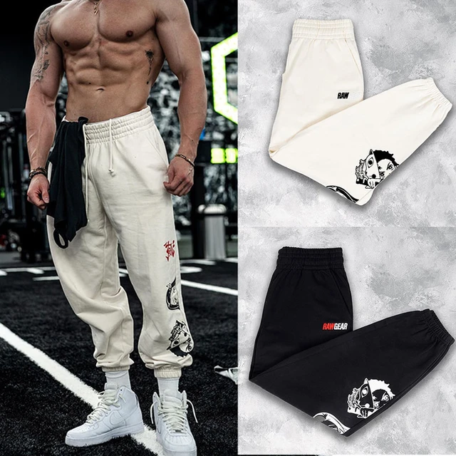 Joggers Black Sweatpants Men Cotton Casual Pants Gyms Fitness Drawstring  Trousers Male Autumn Fashion Printed Running