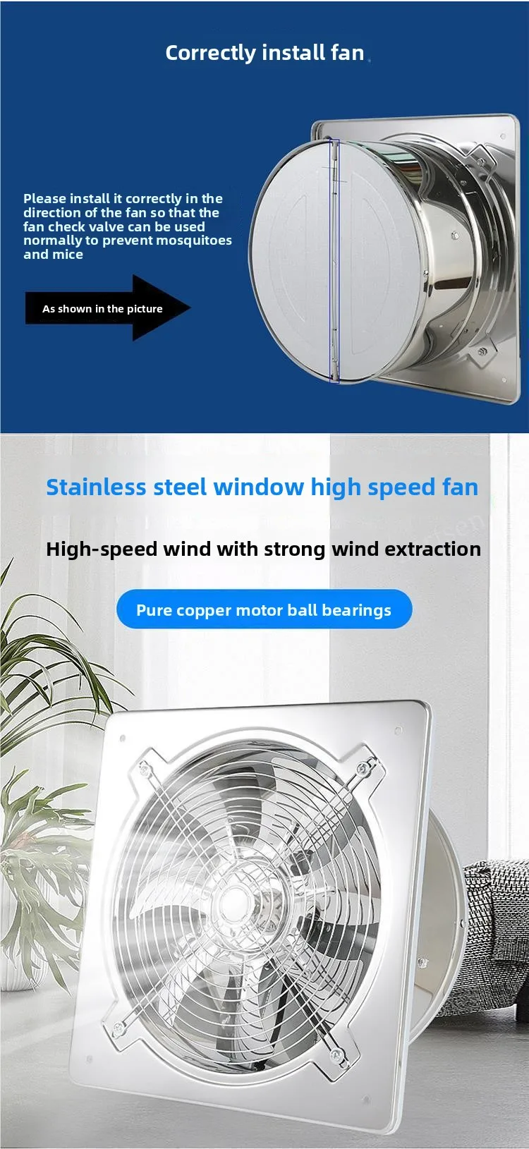 Description Picture 3 of item6 Inch Kitchen Exhaust Fan Bathroom Wall Window Toilet Duct Booster Fans Ventilation Blower Exhauster Air Cleaning Vent