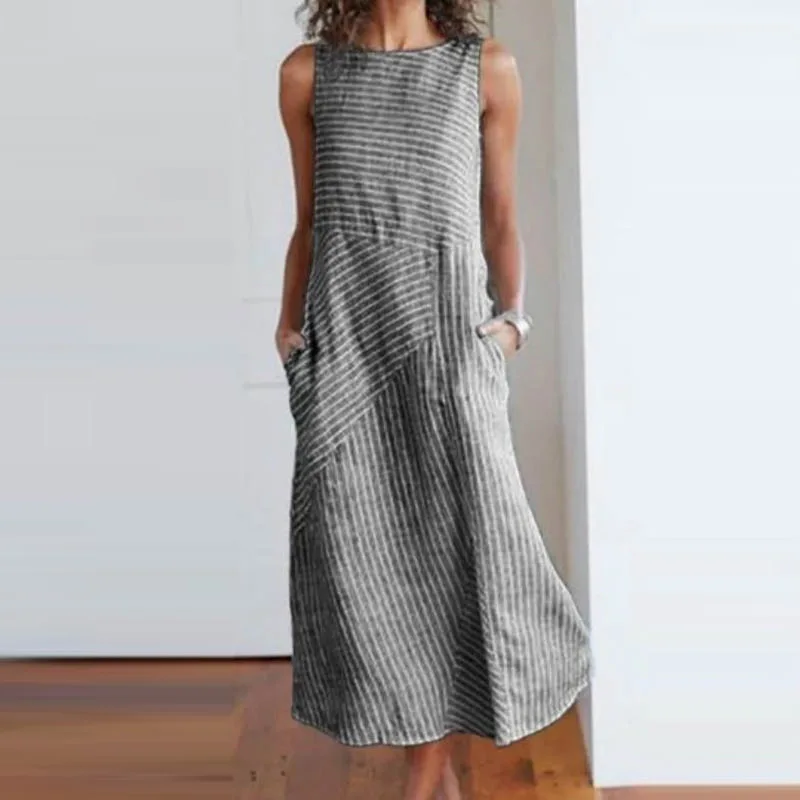 

Elegant Dresses Plus Sizes Women's 2020 Summer New Print Stripe Slim Fit Sleeveless Dress