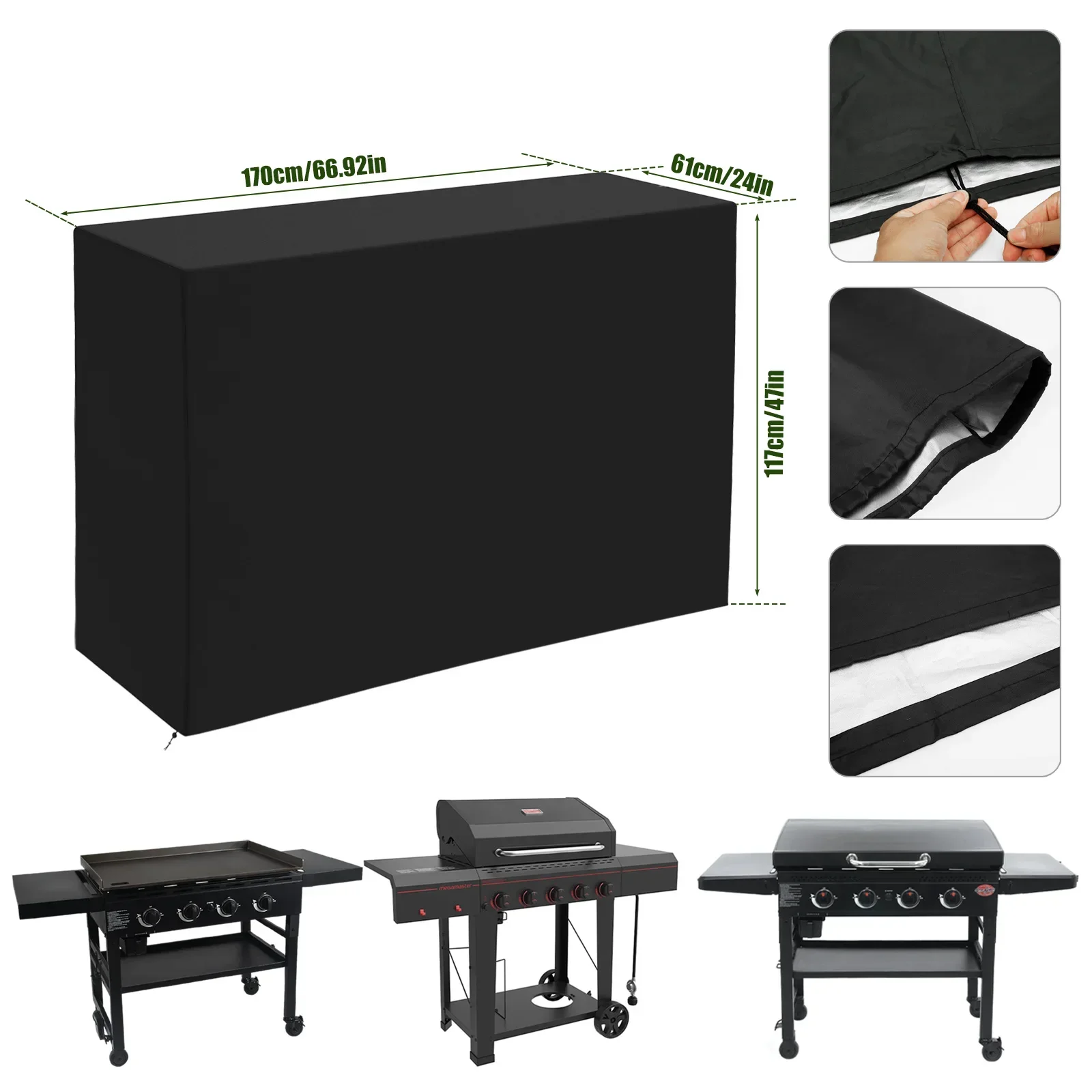 Outdoor Grill Cover 210D Oxford Dustproof BBQ Cover Drawstring UV Resistant Waterproof Wind Proof Grill Protective