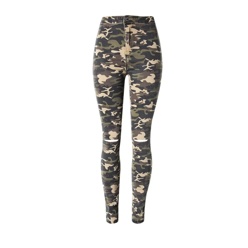 paige jeans High Waisted Camouflage Denim Pants Women Slim Fit Skinny Denim Trousers Women Stretch Hole Streetwear Pencil Pants Jean Femme bell bottom jeans Jeans