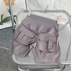 Nude High Waist Peach Butt Quick - Dry Yoga & Gym Shorts with Pocket - S (Titanium Gray)