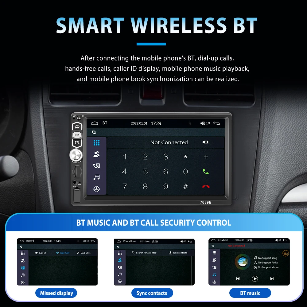 Podofo Universal Car Radio with Touch Screen Multimedia Player Audio Stereo Bluetooth Wireless Carplay Android Auto 1Din 7