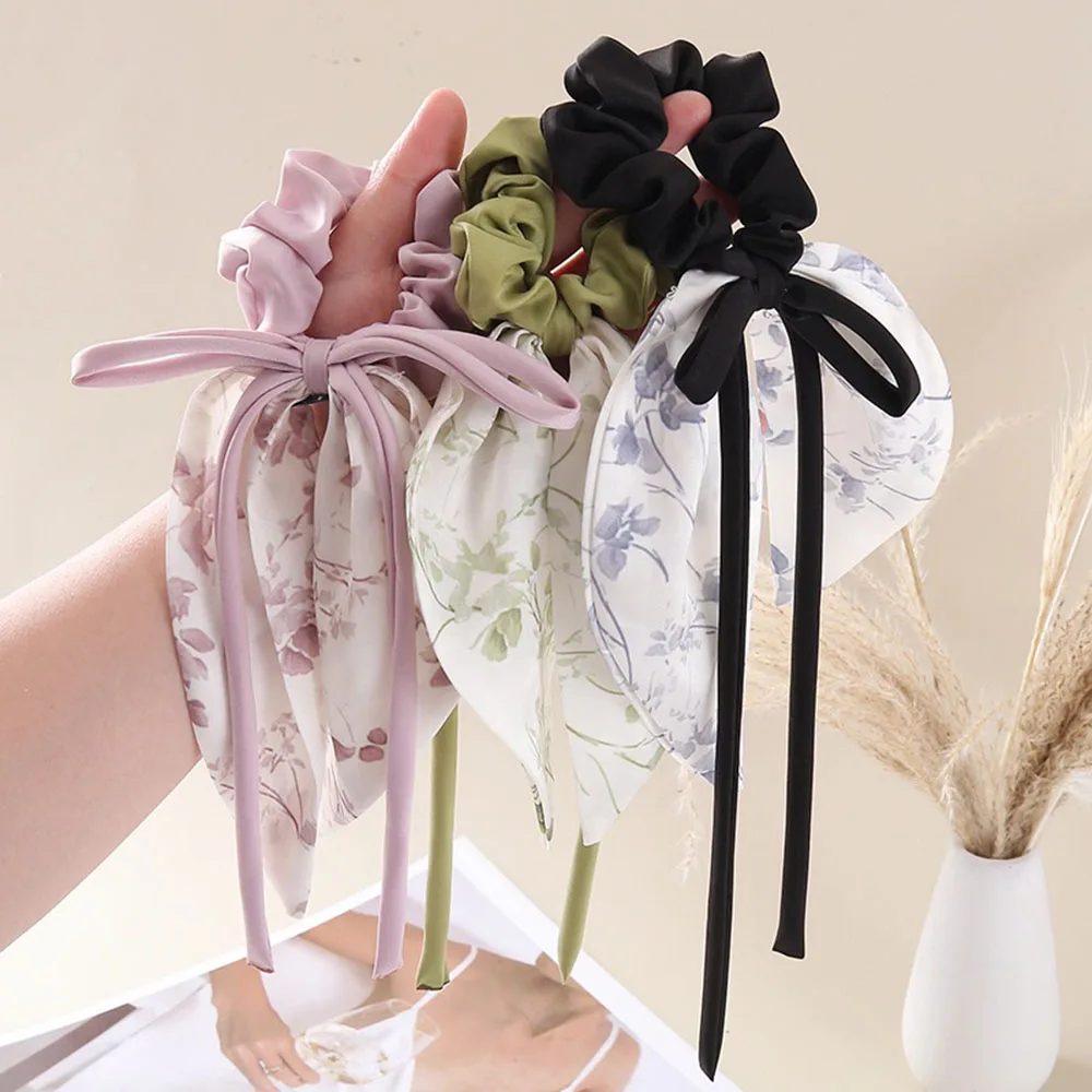 

Fashion Bowknot Hair Bands Women Long Ribbon Bow Scrunchies Korean Pontail Scarf Hair Ties Hair Accessories Girls Hairband