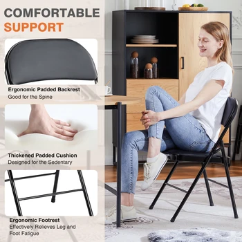 JHK Leather Padded Folding Living Room Chairs 2 Pack Sturdy Metal Foldable Chair Easy to Use and Storage Outdoor for Home Office 5