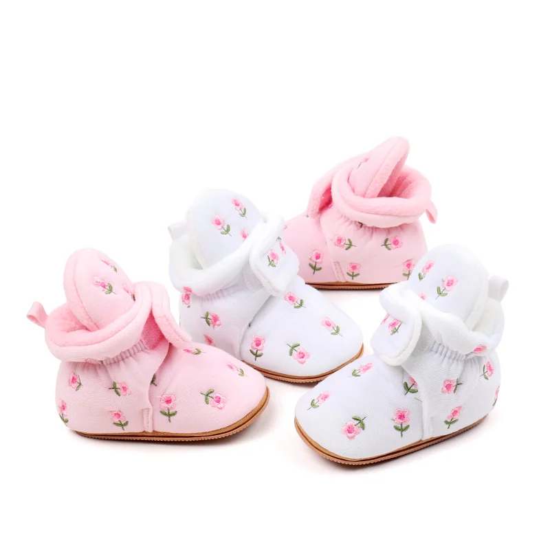 Baby Girl Snow Booties Winter Non-slip Cotton Padded Warm Beautiful Flower Design Newborn Toddler Shoes First Walkers BMB4197