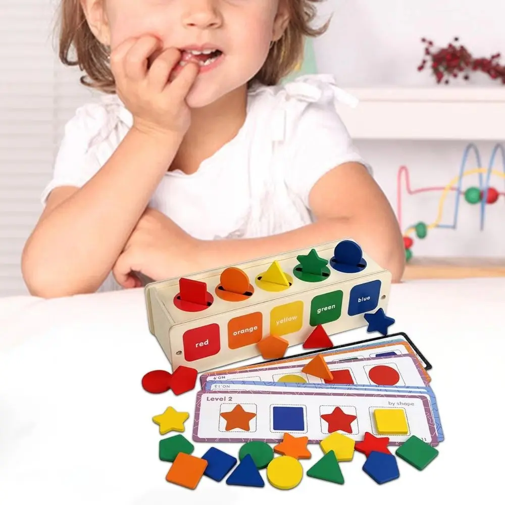 Geometric Cognition Wooden Shape Sorting Box Puzzle Early Education Shape and Color Sorting Toy Table Game Multicolor