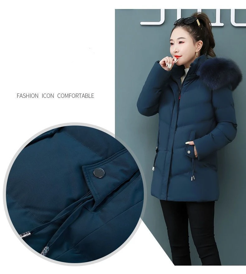 Women's Coat Cotton Coat for Women Mid-length Winter Padded Thickened Warm Removable Collar Hooded Cotton Clothes Zipper Pockets