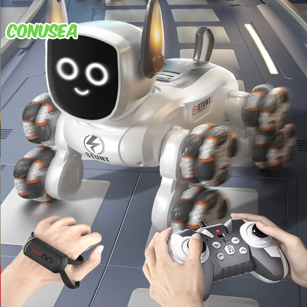 Smart Robot Puppy Intelligent Voice Mechanical Dog Gesture Induction Remote Control Robo Toy Stunt Car for Boys Children