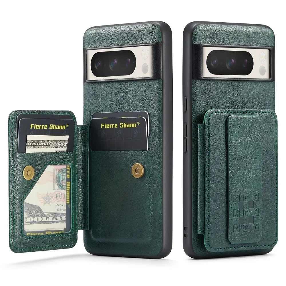 RFID Blocking Flip Card Holder Wallet with Magnetic Retractable Wristband - PU Leather Cover