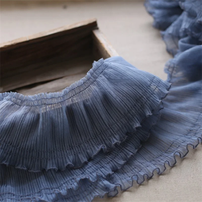 넓은 얇은 명주 그물 주름 메쉬 레이스 원단, 바느질, 프릴 리본 드레스 칼라, 헴라인 프릴 트림, DIY 바느질 장식, 10cm