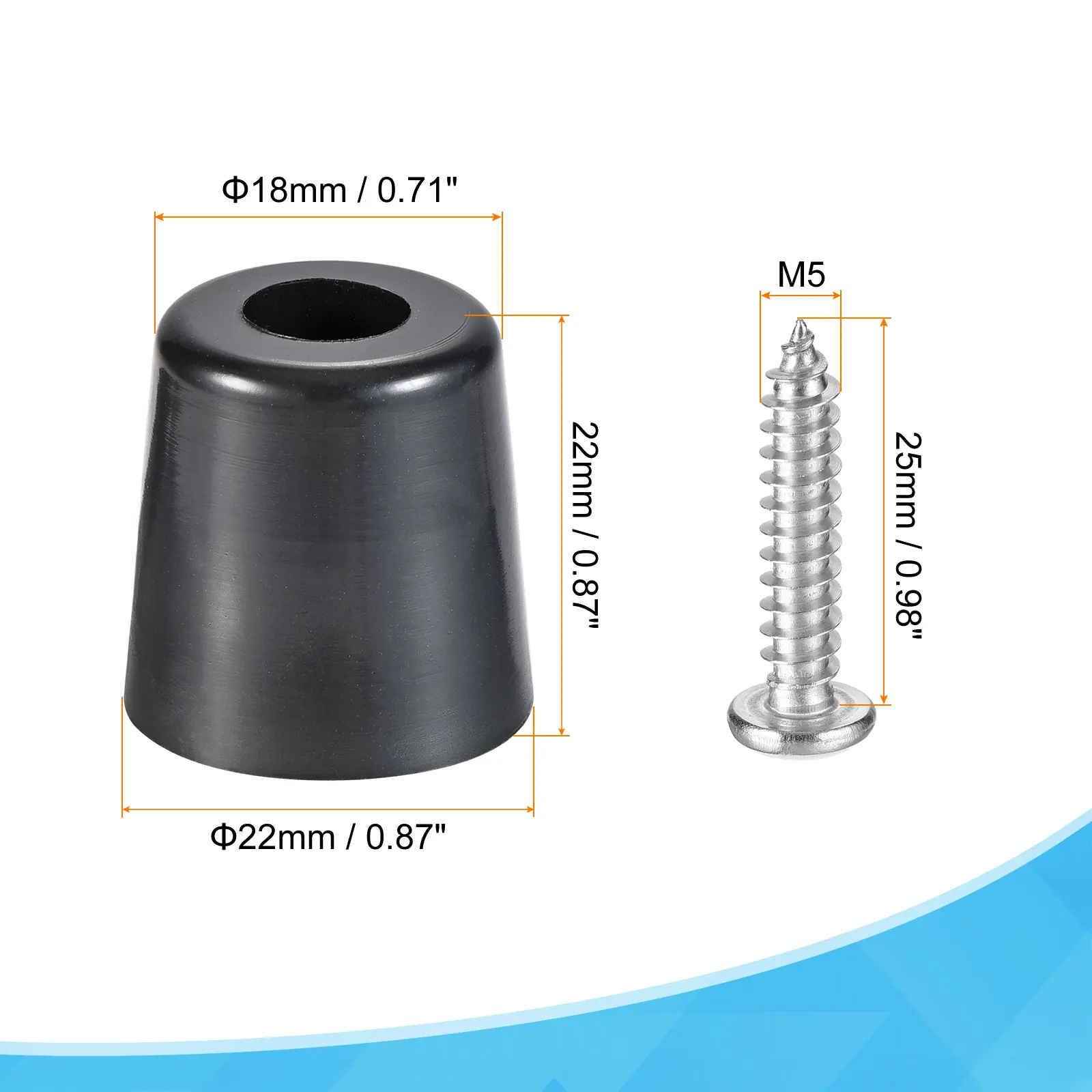 Uxcell 8Pcs 0.87" H x 0.87" W Rubber Bumper Feet w Stainless Steel Washer and Screws