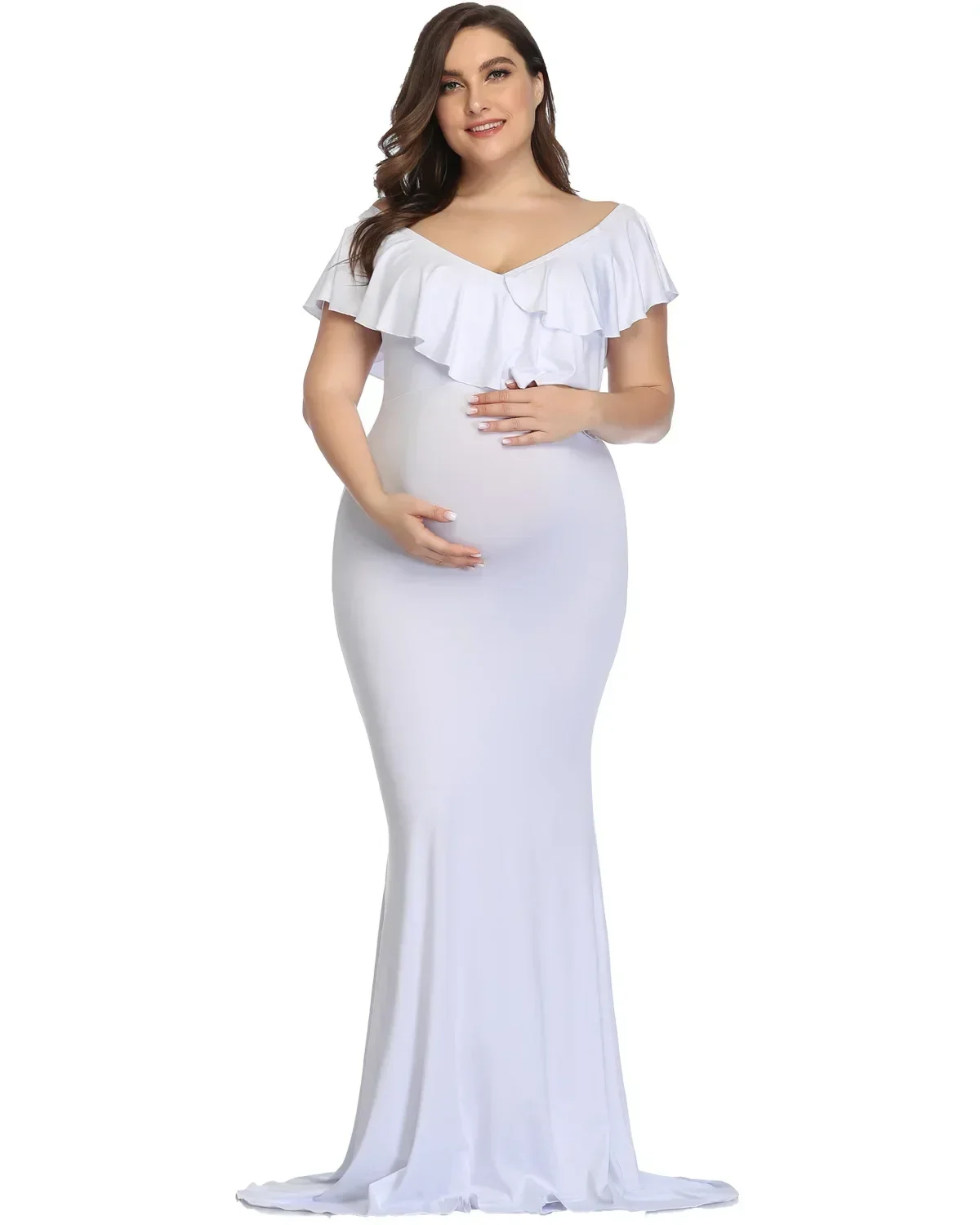 

New Maternity Dresses Maternity Photography Props Plus Size Dress Elegant Fancy Cotton Pregnancy Photo Shoot Women Long Dress