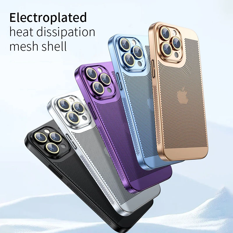 

Heat Dissipation Phone Case For Iphone 13 11 12 14 15 Pro Max 14 15 Plus X XR XS Max 12 13 Mini Cover Electroplated Border Shell