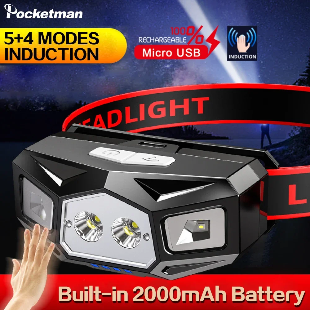 

IR Motion Sensor LED Headlamp USB Rechargeable Headlight Waterproof Head Lamp Induction Head Light with Built-in Battery