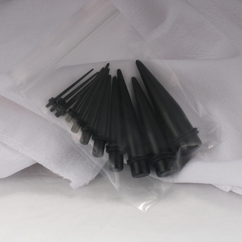 Black Acrylic Ear Tapers Stretching Kits Piercing Expander Stretchers Plugs Tunnels 11PCS/Lot