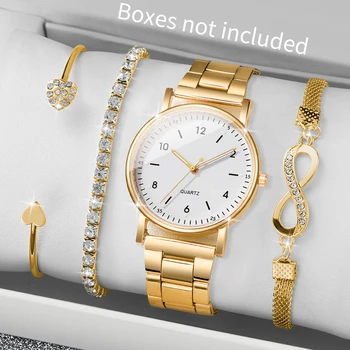 4 pçs/set moda árabe dial relógios femininos senhoras relógio de pulso de quartzo strass pulseiras conjunto reloj mujer (sem caixa) 1
