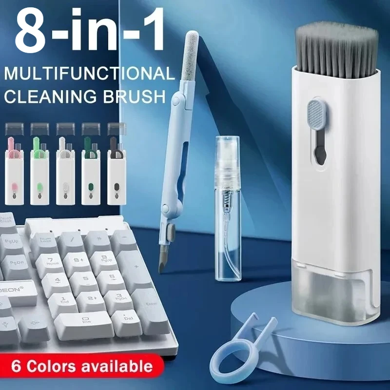 Nuovo Kit di Pulizia per Tastiera Computer 8 in 1, Spazzola per Schermo Telefono, Penna per Pulizia Auricolari, Estrattore Tasti, Strumenti di Pulizia per Regalo
