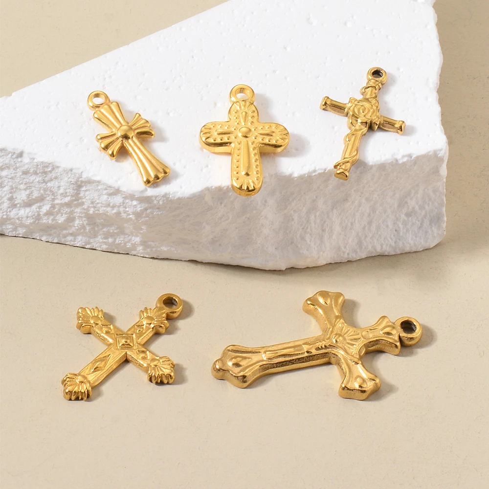 5pcs Gold Color Cross Charm Religious Jesus Pendant for DIY Earring Necklace Jewelry Making Supplies Wholesale 5