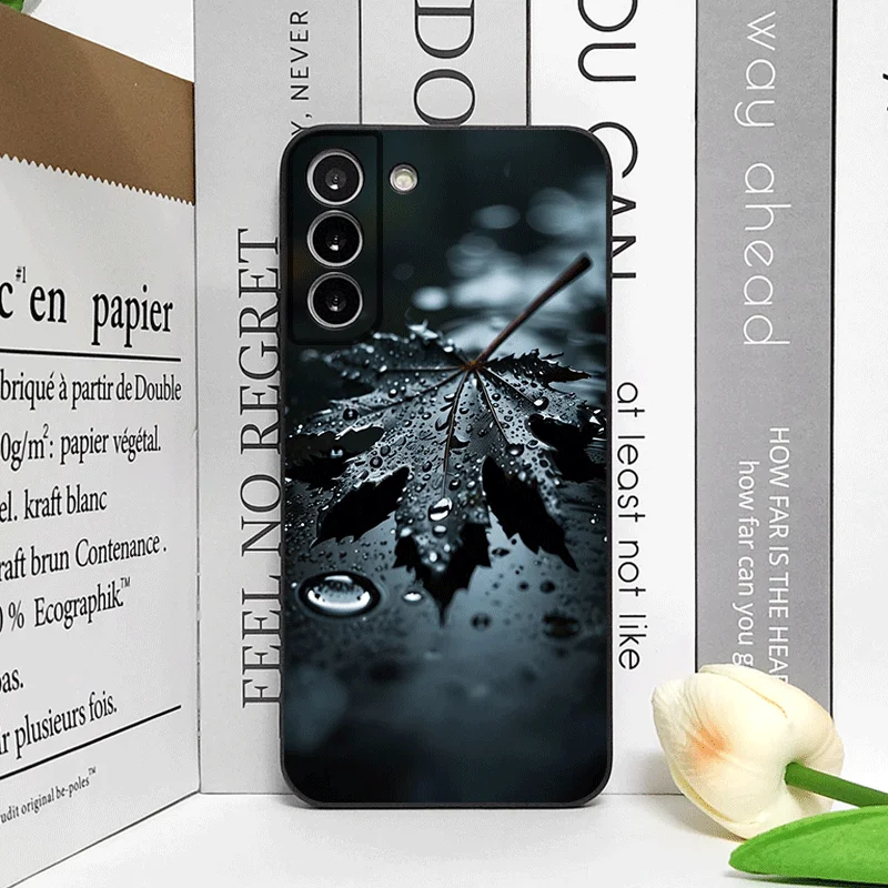 Sleek Black Maple Leaf Printed Phone Case - Soft Cover Design