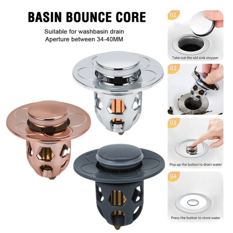 Bathroom Sink Drain Stopper for 34-40mm Bounce Core Pop Up Sink Drain Filter Anti Clogging Basket Strainer with Hair Catcher drain filter drain stopper basin drain stopper bathroom sink plug washbasin drain plug bathroom sink stopper