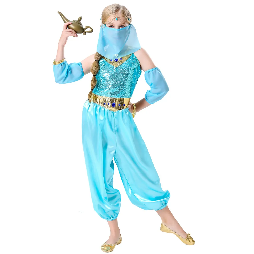 Magic Princess Jasmine Cosplay Blue Tuta Costume Blue Halloween Girl