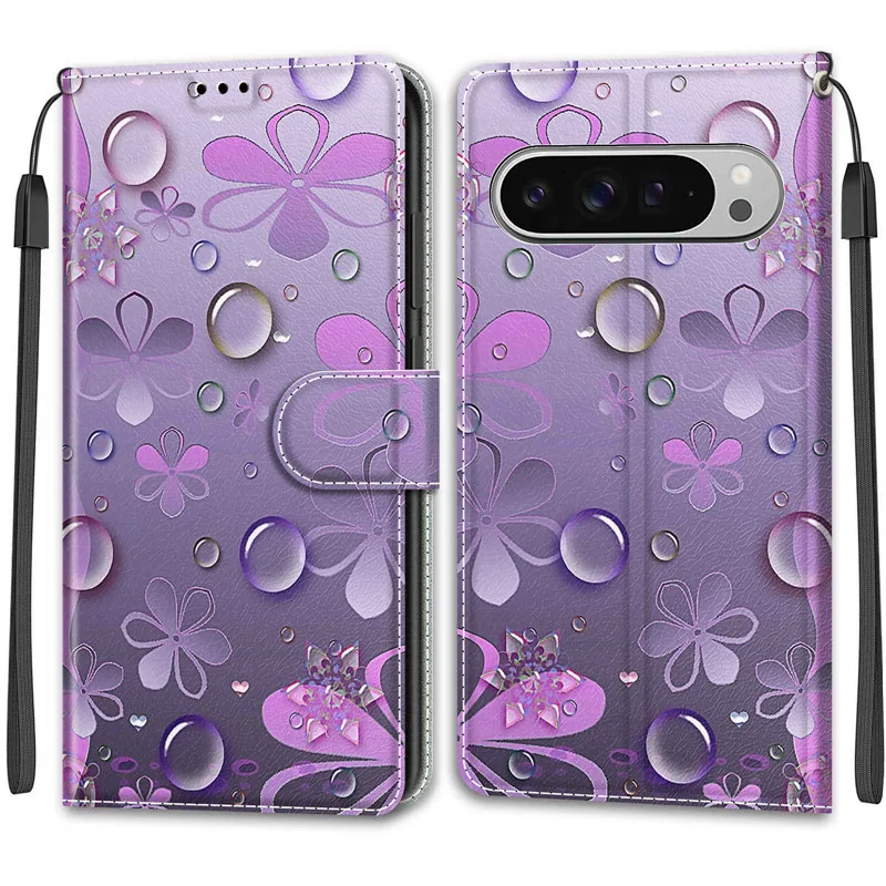Floral Pattern Leather Wallet Flip Case with Stand and Book Cover Design