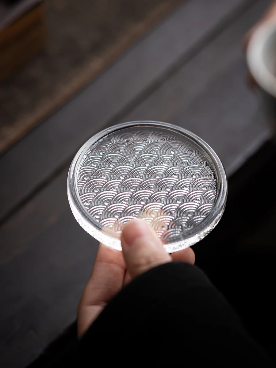 Japanese Sle Glass Tea Cup Coaster Heat Resistant Anti Slip Tea Mat Transparent Tea Accories Cup Base Fre Sle Handmade