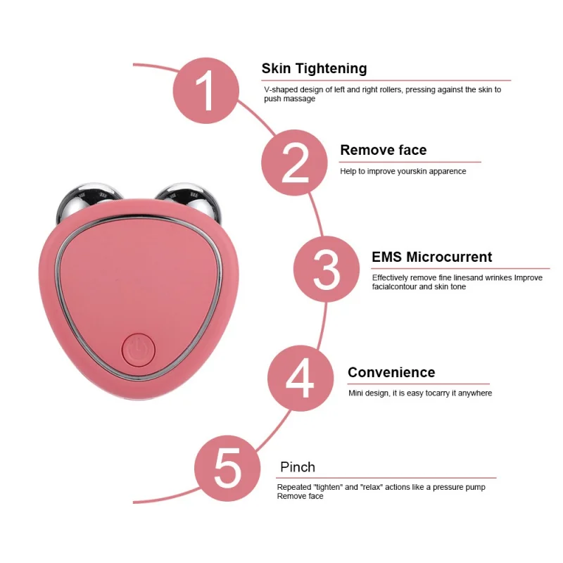 Electric Face Lift Roller Massager EMS Microcurrent Sonic Vibration Facial Lifting Skin Tighten Massage