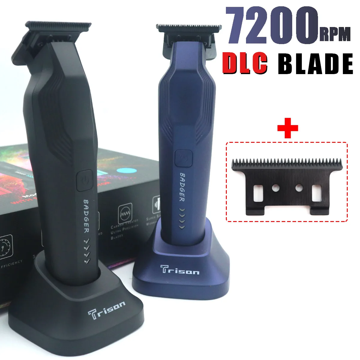 M4T Hair Trimmer 7200RPM PRECISE BLACK GRAPHITE T-shape Blades Powerful Silent Motor Revs Charging Base MEN
