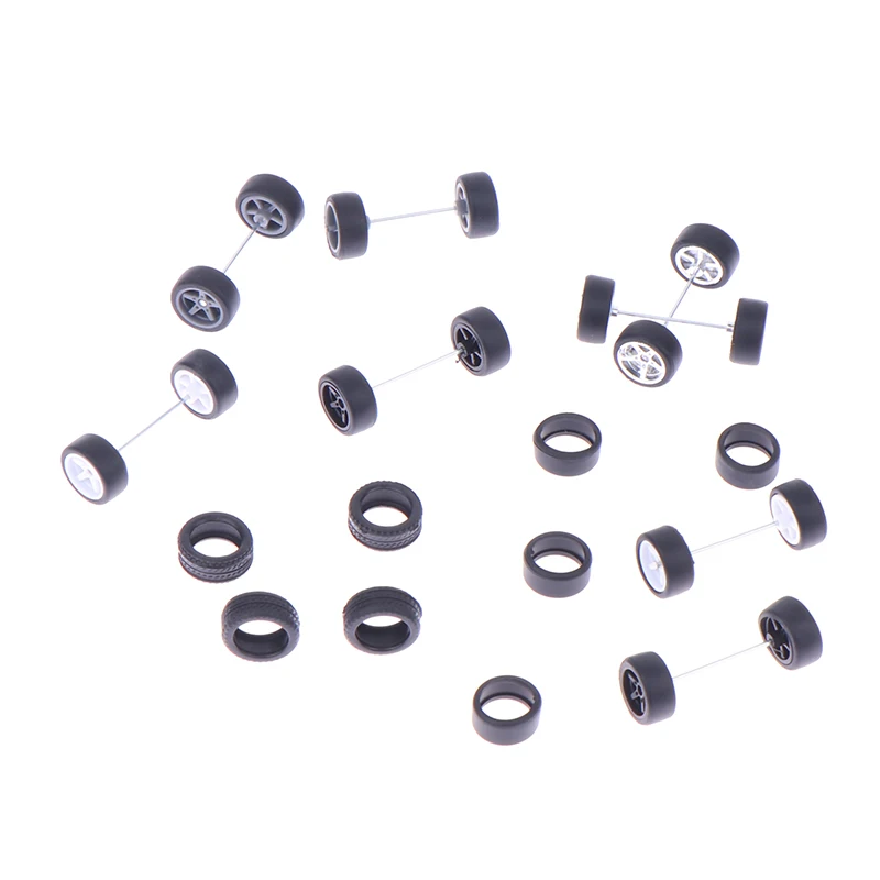 1Set DIY Racing Vehicle Toys 1:64 Car Wheels Rubber Tire With Wheel Axle Model Modified Part Vehicle Toy For Hotwheels 6