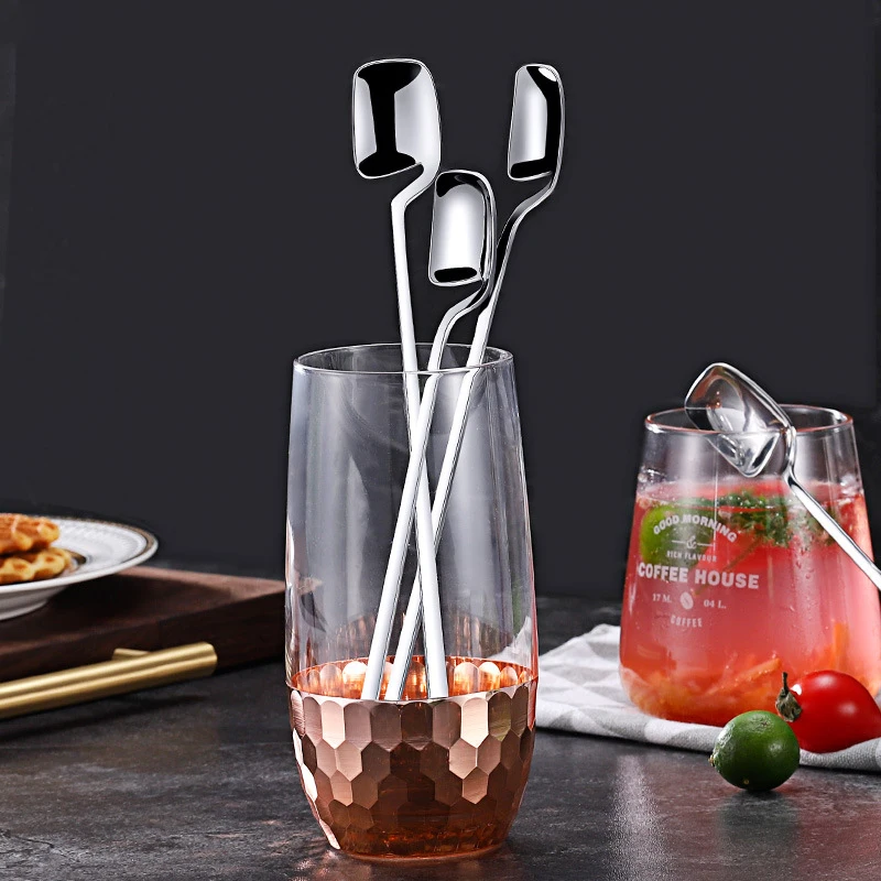 Stainless Steel Long Handle Mixing Spoon Tea Coffee Ice Cream Dessert Spoon Coffee Scoop Cocktail Bar Kitchen Tools cocktail spoon cocktail stirrers